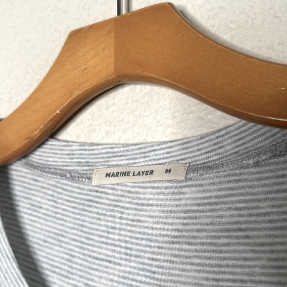 Marine Layer Short Sleeve Henley Supima Cotton Micro Modal Striped Shirt Gray M - Picture 9 of 13